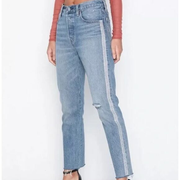 Levi’s Premium 501 High Rize Straight Leg Cropped Diamond In The Rough Size 27 - Picture 14 of 14